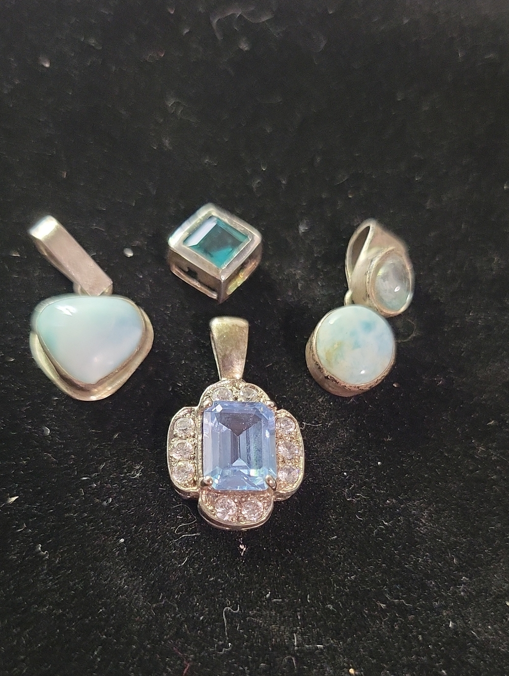 Sterling Silver Blue Topaz and CZ Pendant Lot